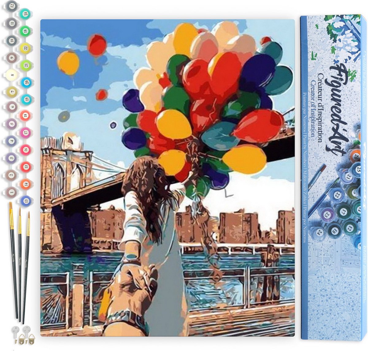 FiguredArt Schilderen op Nummer Volwassenen canvas Kleurrijke ballonnen - Handwerk acrylverf Kit DIY Compleet - 40x50cm zonder frame